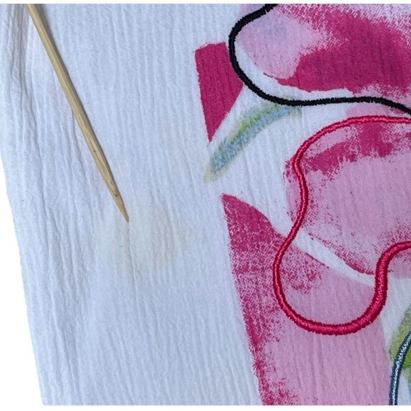 Drapers & Damons Womens Blouse L White Floral Crinkle Embroidery Beads See Notes - Picture 9 of 10